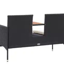 vidaXL 2-Seater Garden Bench with Tea Table 143 cm Poly Rattan Black