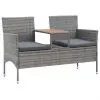 vidaXL 2-Seater Garden Bench with Tea Table 143 cm Poly Rattan Grey vidaXL 2-Seater Garden Bench with Tea Table 143 cm Poly Rattan Grey