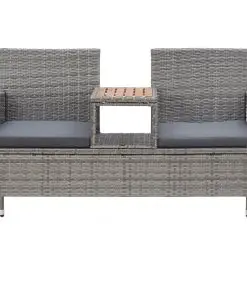 vidaXL 2-Seater Garden Bench with Tea Table 143 cm Poly Rattan Grey