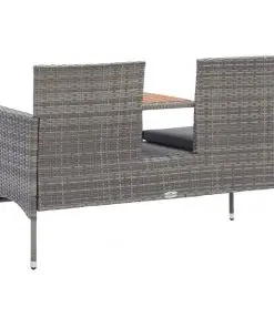 vidaXL 2-Seater Garden Bench with Tea Table 143 cm Poly Rattan Grey