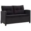 vidaXL 2-Seater Garden Sofa with Cushions Black 124 cm Poly Rattan