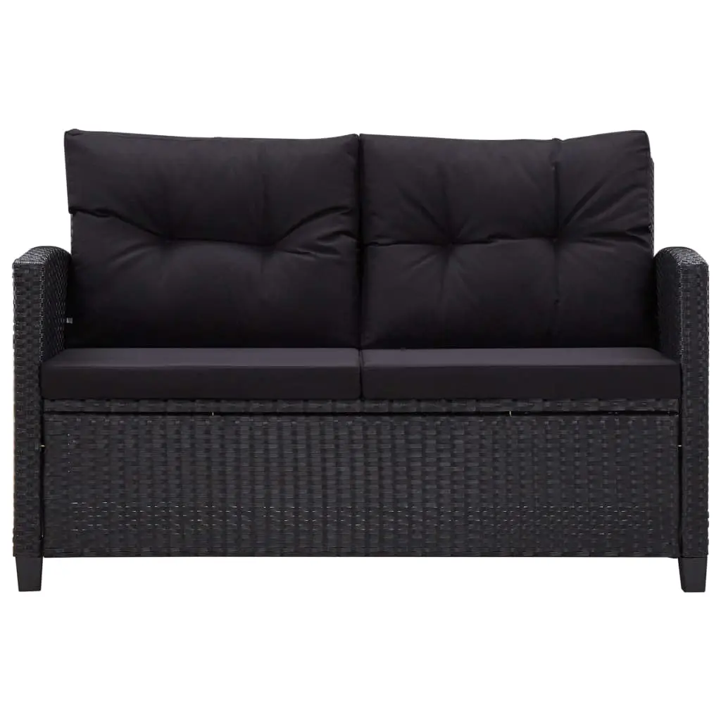 vidaXL 2-Seater Garden Sofa with Cushions Black 124 cm Poly Rattan