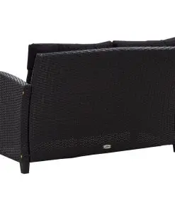 vidaXL 2-Seater Garden Sofa with Cushions Black 124 cm Poly Rattan