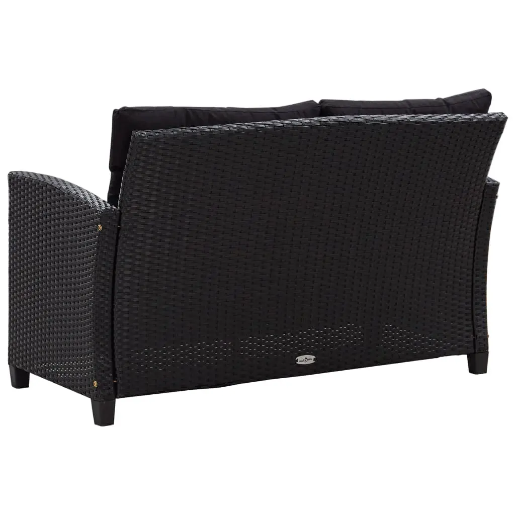 vidaXL 2-Seater Garden Sofa with Cushions Black 124 cm Poly Rattan