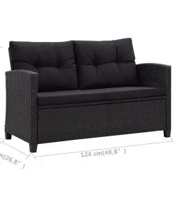 vidaXL 2-Seater Garden Sofa with Cushions Black 124 cm Poly Rattan