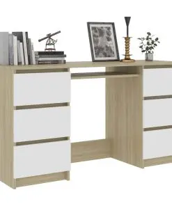 vidaXL Writing Desk White and Sonoma Oak 140x50x77 cm Chipboard