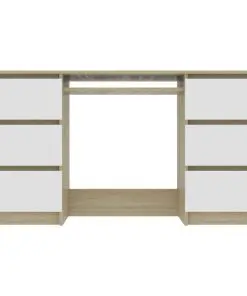 vidaXL Writing Desk White and Sonoma Oak 140x50x77 cm Chipboard