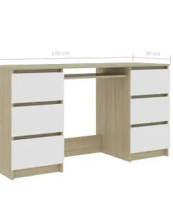 vidaXL Writing Desk White and Sonoma Oak 140x50x77 cm Chipboard