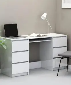 vidaXL Writing Desk High Gloss White 140x50x77 cm Chipboard