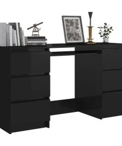 vidaXL Writing Desk High Gloss Black 140x50x77 cm Chipboard