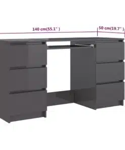 vidaXL Writing Desk High Gloss Grey 140x50x77 cm Chipboard