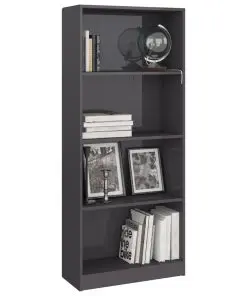 vidaXL 4-Tier Book Cabinet High Gloss Grey 60x24x142 cm Chipboard