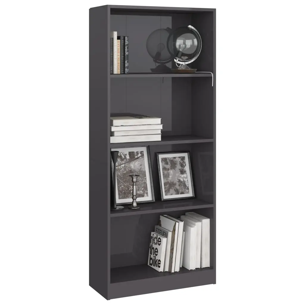 vidaXL 4-Tier Book Cabinet High Gloss Grey 60x24x142 cm Chipboard