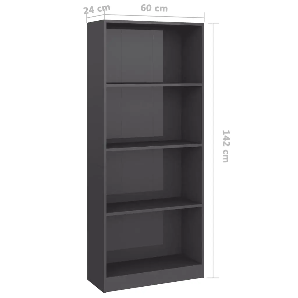 vidaXL 4-Tier Book Cabinet High Gloss Grey 60x24x142 cm Chipboard