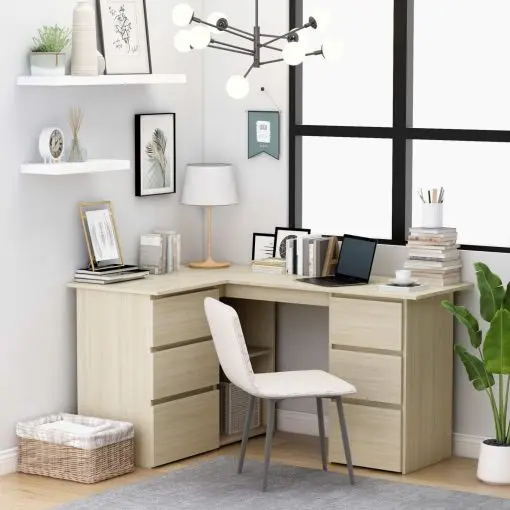 vidaXL Corner Desk Sonoma Oak 145x100x76 cm Chipboard