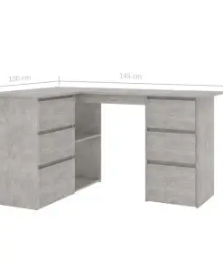 vidaXL Corner Desk Concrete Grey 145x100x76 cm Chipboard