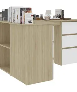 vidaXL Corner Desk White and Sonoma Oak 145x100x76 cm Chipboard