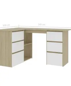 vidaXL Corner Desk White and Sonoma Oak 145x100x76 cm Chipboard