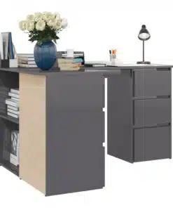 vidaXL Corner Desk High Gloss Rrey 145x100x76 cm Chipboard