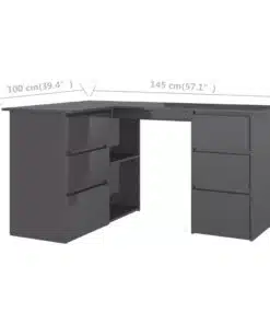 vidaXL Corner Desk High Gloss Rrey 145x100x76 cm Chipboard