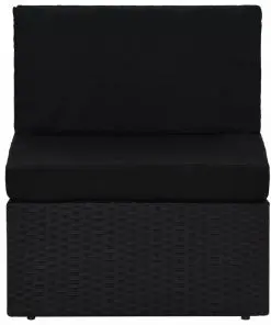 vidaXL Sectional Middle Sofa Poly Rattan Black