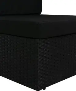 vidaXL Sectional Middle Sofa Poly Rattan Black