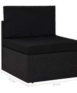vidaXL Sectional Middle Sofa Poly Rattan Black