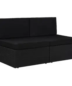 vidaXL Sectional Sofa 2-Seater Poly Rattan Black
