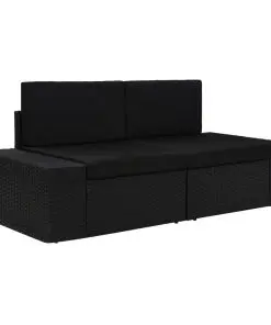 vidaXL Sectional Sofa 2-Seater Poly Rattan Black