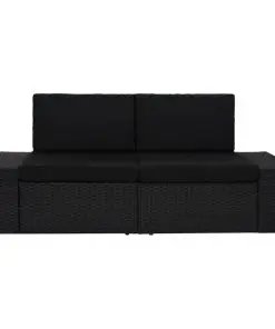 vidaXL Sectional Sofa 2-Seater Poly Rattan Black