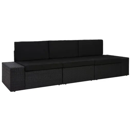 vidaXL Sectional Sofa 3-Seater Poly Rattan Black