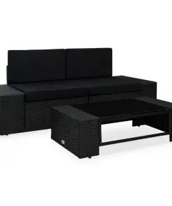 vidaXL 3 Piece Garden Lounge Set Poly Rattan Black
