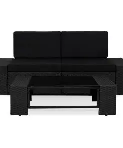 vidaXL 3 Piece Garden Lounge Set Poly Rattan Black