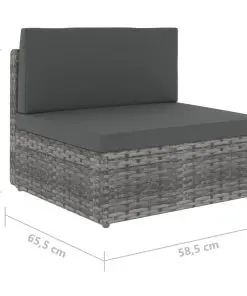 vidaXL Sectional Middle Sofa Poly Rattan Grey