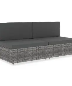 vidaXL Sectional Sofa 2-Seater Poly Rattan Grey