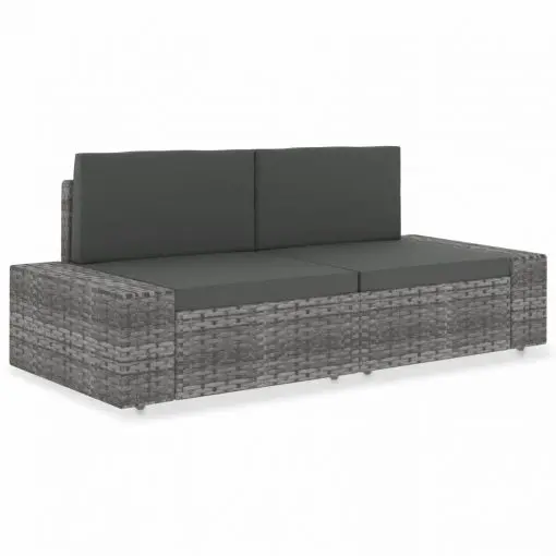 vidaXL Sectional Sofa 2-Seater Poly Rattan Grey