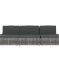 vidaXL Sectional Sofa 3-Seater Poly Rattan Grey