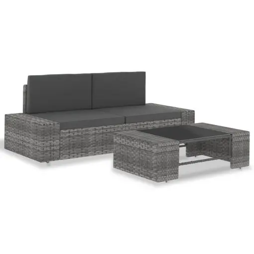 vidaXL 3 Piece Garden Lounge Set Poly Rattan Grey