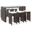 vidaXL 7 Piece Garden Bar Set with Cushions Poly Rattan Brown