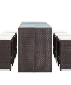 vidaXL 7 Piece Garden Bar Set with Cushions Poly Rattan Brown