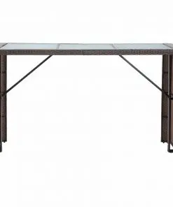 vidaXL 7 Piece Garden Bar Set with Cushions Poly Rattan Brown