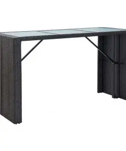 vidaXL 7 Piece Garden Bar Set with Cushions Poly Rattan Black