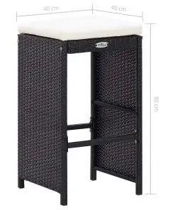 vidaXL 7 Piece Garden Bar Set with Cushions Poly Rattan Black