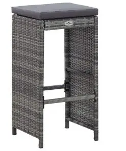 vidaXL 7 Piece Garden Bar Set with Cushions Poly Rattan Grey