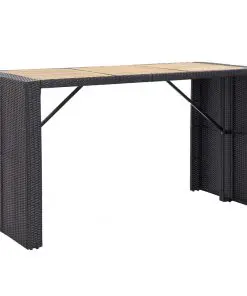 vidaXL 7 Piece Outdoor Bar Set with Cushions Poly Rattan Black