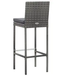 vidaXL 7 Piece Outdoor Bar Set with Cushions Poly Rattan Grey