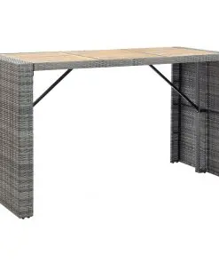 vidaXL 7 Piece Outdoor Bar Set with Cushions Poly Rattan Grey