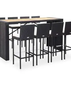 vidaXL 9 Piece Outdoor Bar Set Poly Rattan and Acacia Wood Black