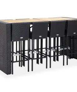 vidaXL 9 Piece Outdoor Bar Set Poly Rattan and Acacia Wood Black