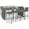 vidaXL 9 Piece Outdoor Bar Set Poly Rattan and Acacia Wood Grey